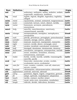 Root Definition Examples Origin sed sit sedentary, sediment, sedan