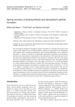 Spring recovery of photosynthesis and atmospheric particle formation