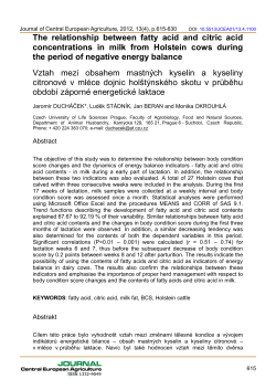 The relationship between fatty acid and citric acid concentrations in