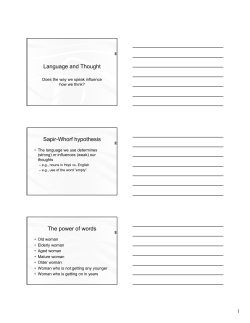Language and Thought Sapir-Whorf hypothesis The power of words