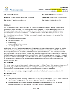 JOB PROFILE PROGRAM The Financial Institutions Commission
