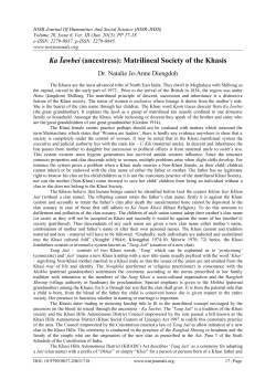 Ka &Iuml;awbei (ancestress): Matrilineal Society of the Khasis