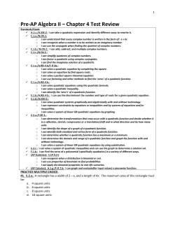 Pre-AP Algebra II – Chapter 4 Test Review