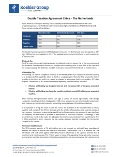 Double Taxation Agreement China &ndash; The Netherlands