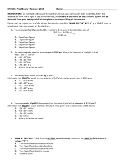 CHEM 3: Final Exam&mdash;Summer 2015 Name:
