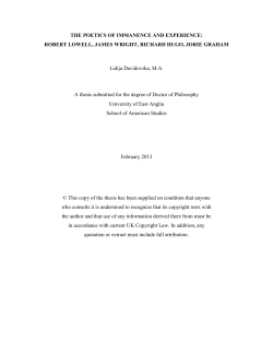 THE POETICS OF IMMANENCE AND EXPERIENCE: ROBERT