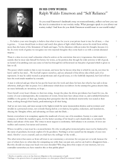 Ralph Waldo Emerson and &ldquo;Self Reliance&rdquo;