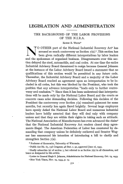 The Background of the Labor Provisions of the NIRA