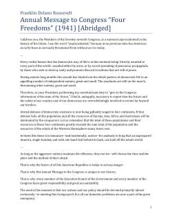 Annual Message to Congress &ldquo;Four Freedoms&rdquo; (1941) [Abridged]