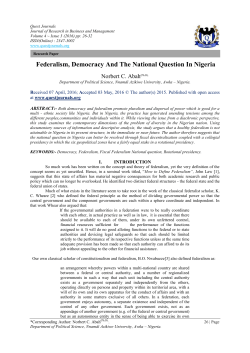 Federalism, Democracy And The National Question