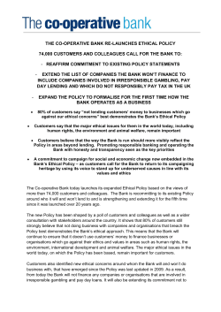 THE CO-OPERATIVE BANK RE-LAUNCHES ETHICAL POLICY