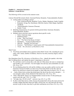 English 11 &ndash; American Literature Semester 1 Exam Review The