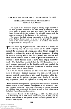 Deposit Insurance Legislation of 1933: An Examination of Its
