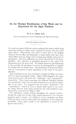 On the Thermal Stratification of.Sea Water and its Importancefor the