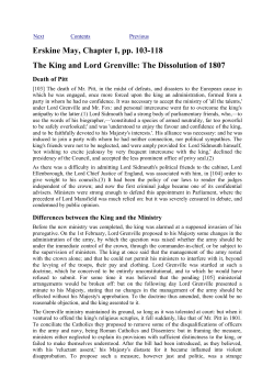 Erskine May, Chapter I, pp. 103-118 The King and Lord Grenville