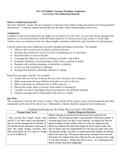 Pre-AP English 2 Summer Reading Assignment Lord of the Flies