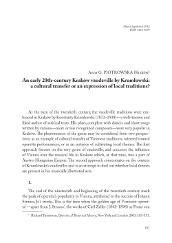 An early 20th-century Krak&oacute;w vaudeville by Krumłowski: a cultural