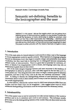 Semantic set-defining: benefits to the lexicographer and