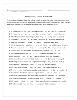 Homophones and Context &ndash; Worksheet 14 Circle