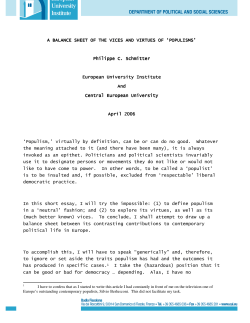 A BALANCE SHEET OF THE VICES AND VIRTUES OF `POPULISMS`