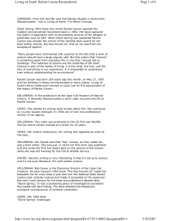 Page 1 of 6 Living on Earth: Rachel Carson Remembered 5/30/2007