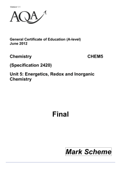 Energetics, Redox and Inorganic Chemistry June 2012