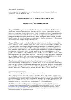 Urban Growth and Governance in South Asia
