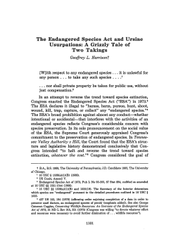 The Endangered Species Act and Ursine Usurpations: A Grizzly