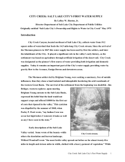 City Creek: Salt Lake City`s First Water Supply