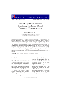 Social Cooperatives in Greece Introducing New Forms of Social