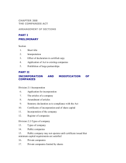 CHAPTER 388 THE COMPANIES ACT PART I PRELIMINARY