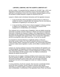 LAWYERS, LOBBYING, AND THE ALBERTA LOBBYISTS ACT As