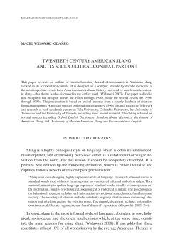 twentieth century american slang and its sociocultural context. part one