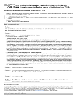 Application for Exemption from the Prohibition from Putting