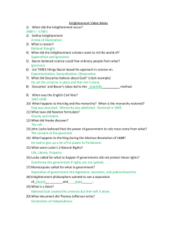 Enlightenment Video Notes 1) When did the Enlightenment occur