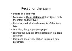 Recap for the Exam