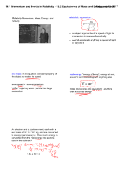 16.1 Momentum and Inertia in Relativity