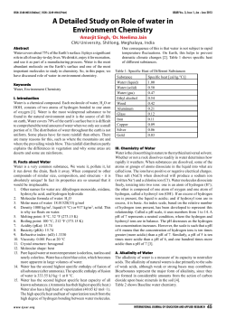 A Detailed Study on Role of water in Environment Chemistry