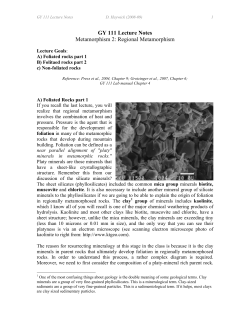 GY 111 Lecture Notes Metamorphism 2: Regional Metamorphism