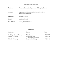 Curriculum Vitae - Reviel Netz - Stanford Classics