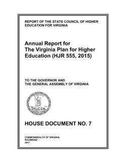 Annual Report for The Virginia Plan for Higher Education (HJR 555