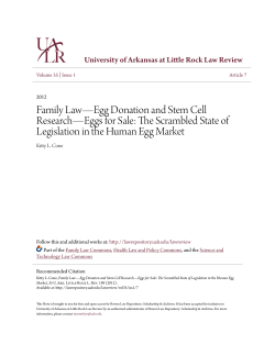 Family Law—Egg Donation and Stem Cell Research—Eggs for Sale