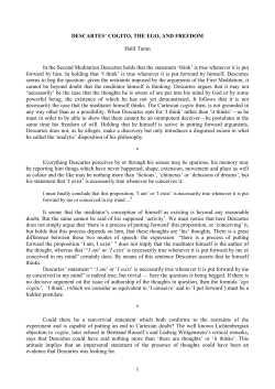 DESCARTES` COGITO, THE EGO AND FREEDOM