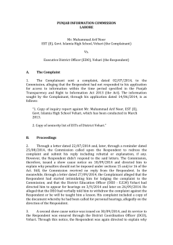 PUNJAB INFORMATION COMMISSION LAHORE Mr
