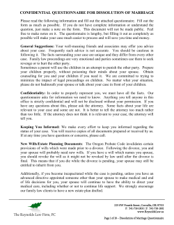 Dissolution of Marriage Questionnaire