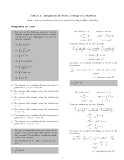Unit #11 - Integration by Parts, Average of a Function Integration by
