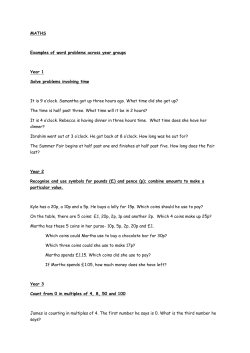 MATHS Examples of word problems across year groups Year 1