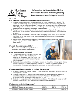 Information for Students Considering Dual Credit 4th Class Power