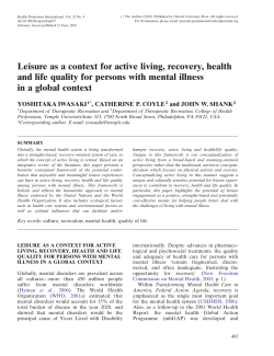 Leisure as a context for active living, recovery