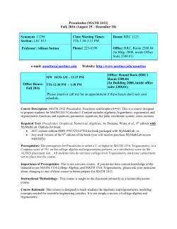 Precalculus (MATH 2412) Fall, 2016 (August 29 &ndash; December 18